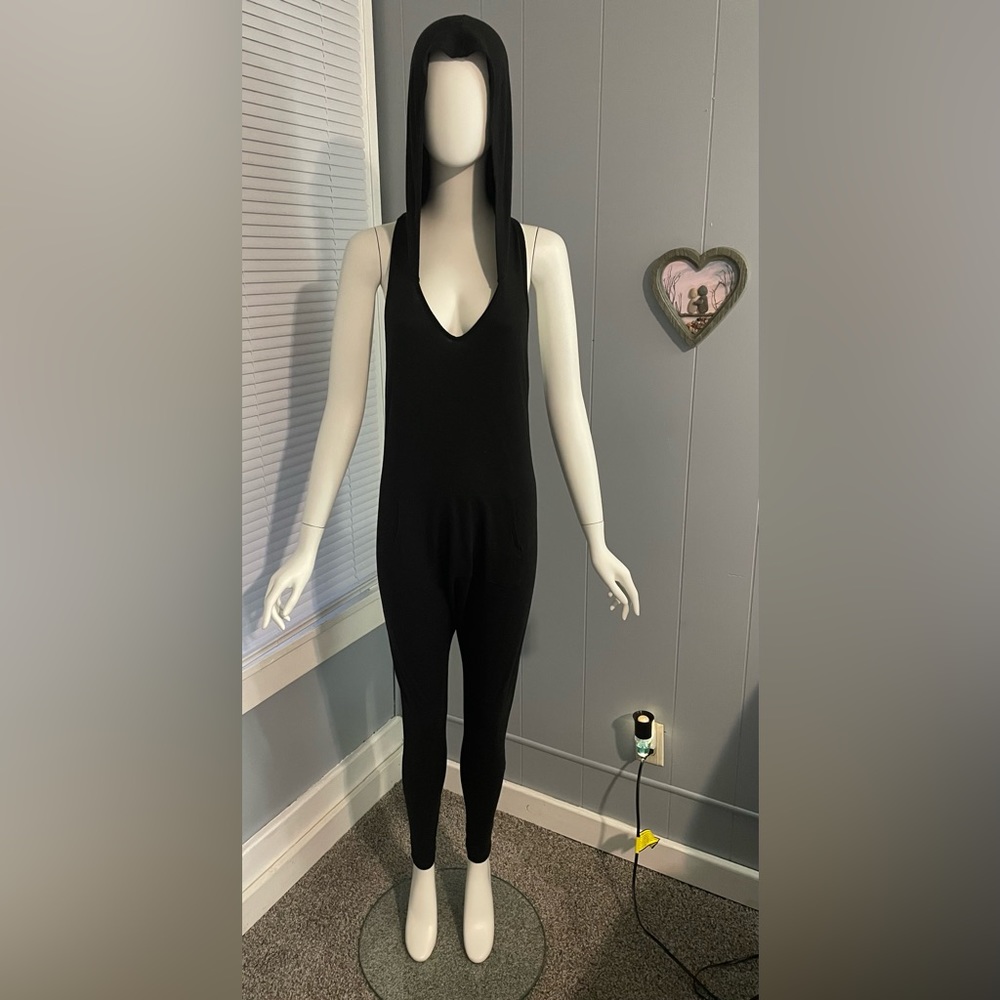 Ultra Rare Cute Booty Lounge Jumpsuit Size Medium Black Hooded Harem